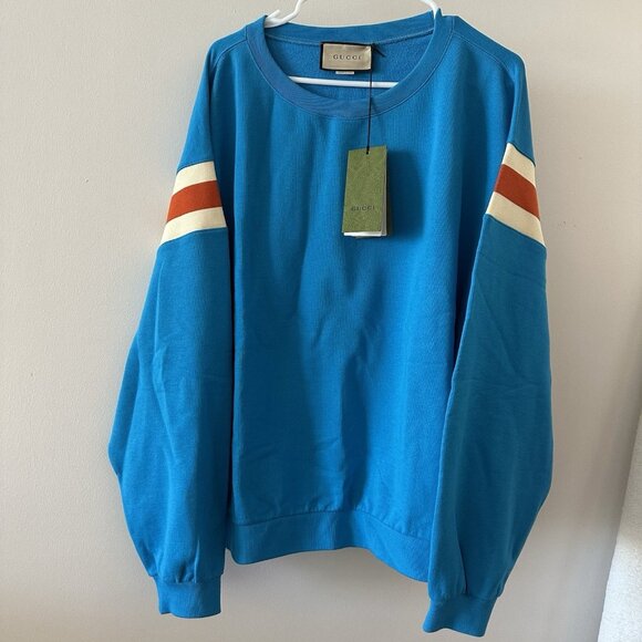 NWT GUCCI BLUE SWEATSHIRT COTTON SZ L 100% Authentic GG logo - Picture 11 of 11